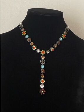 Multicolor Floral Crystal enamel Y -  Drop Necklace